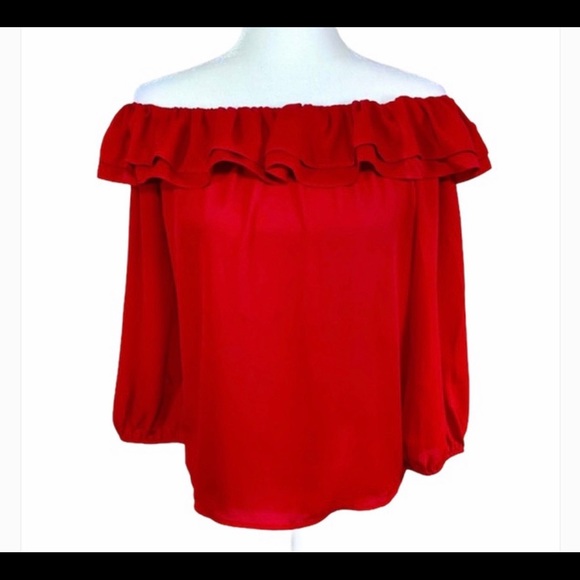 J. Crew Tops - Mercantile J.Crew Red RuffleOff The Shoulder Top